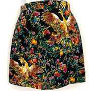 Black Vintage Handmade Miniskirt with Cockatoo Parrots Lined Size XS