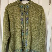 Vintage Nomadic Traders Full Zip Floral Embroidered Knit Sweater Jacket