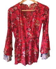 XHILARATION Floral Printed Bell Sleeve Boho Romper Small