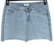 Thread&Supply Large Mini Jean Skirt Zip-Fly Pockets Light Wash Frayed Hems Blue