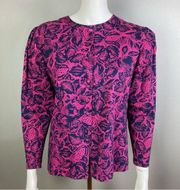 Laura Ashley top small medium vintage tropical print pink navy cotton