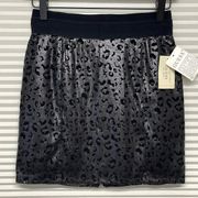 Guess NWT Jet Black Leopard Print Sequins Mini Skirt Size Medium