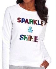 Betsey Johnson Sparkle & Shine Sequin Bling White Sweatshirt Pullover Medium