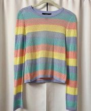 Forever 21 F21 Kawaii Rainbow Striped Pastel Sweater Size Medium