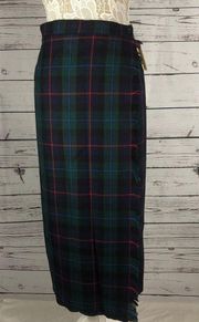 NWT 90's Rafaella plaid wool skirt with fringe in navy, green & red size 22