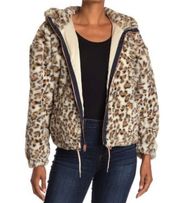 Lucky Brand Leopard Print Faux Fur Hooded Zip Jacket Womens Large