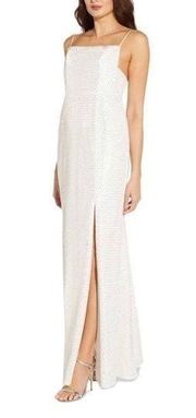 Aidan Mattox Sequined Maxi Ivory Evening Dress