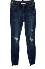 Eunina JRS SZ 1 Jude Skinny Ankle Jeans Mid-Rise Distressed Stretch Frayed Blue