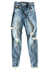 American Eagle Curvy Super Hi Rise Jegging Destroyed Distressed Jeans 00 Short