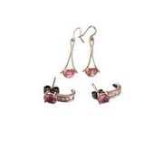 Lot of 2 Gold and Silver Pink Sapphire Diamond Earrings Vintage Y2K