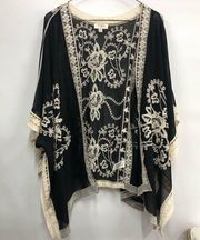 Umgee Lace embroidered kimono black open cardigan size s/m womens