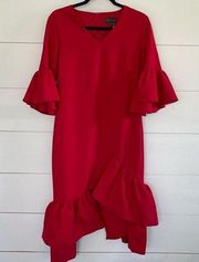 Gracia Red Dress Ruffles Bell Sleeve