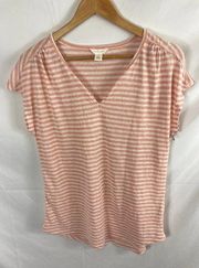 NWOT Caslon linen blend striped v neck tshirt