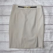 women 4 beige fully lined mini pencil skirt w/front side slit
