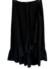 Who what wear black midi wrap ruffle skirt women small