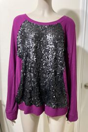 Purple And Black Sequin Long Sleeve Shirt