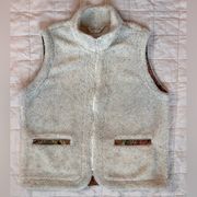 Orvis Cream w/ Black Speckels Sherpa w/ Floral Tapestry Detailed Vest - Large