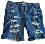 Torrid Distressed Denim Blue Jeans Shorts, High Waist, Women’s Size 22