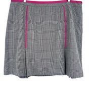 Lane Brant Black Plaid Pleated Mini Skirt Pink Satin Trim Stretch Size 24