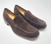 Loro Piana Brown Suede Square Toe Moccasin Leather Loafer Size 37.5 / US 7