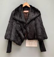 BCBG MaxAzria Collection Black Rabbit Fur Coat Jacket Mob Wife Aesthetic M/ L