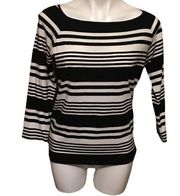 Chaps Women's Top Boat Neck Striped White Black‎ Large