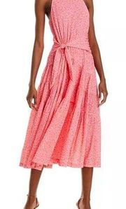 NWT Cinq à Sept Nelly Floral Waist Tie Sleeveless Midi Dress In Pink Lemonade