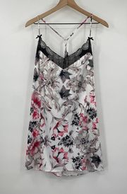 Cacique Nightie Lace Strappy Open Back Black Floral Print White NEW Womens 18/20