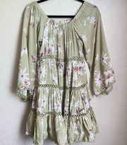 JAASE off shoulder mini dress size Medium green floral