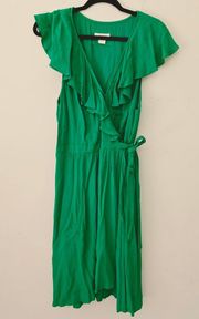 Anthropologie Maeve Rosalia Dress Green Wrap Side Tie Women's Size 16