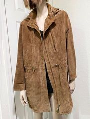 MICHAEL  100% Genuine Leather Brown Suede Full Zip Hooded Jacket XL