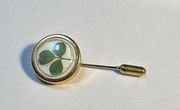 Dried 3 Leaf Clover Gold Tone Lapel Stick Pin Green For St Patrick’s Day