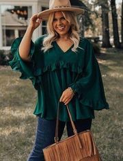 Impressions Boutique Time to Dance Ruffle Top in Hunter Green