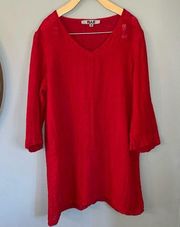 Red Linen V Neck Top Size Medium