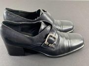 Etienne Aigner Black Buckle Block Heel Y2K Booties Shoes 6M