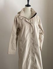 LL Bean Full Length Long Hooded Khaki Trench Raincoat Size S