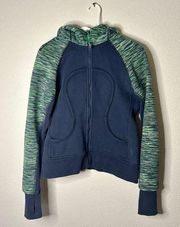 Lululemon  Women 6 or 8 Full Zip Scuba Hoodie Navy Blue Green Stripe Athleisure