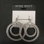 Nine West Silver Double Hoop Bezel Crystal Earring