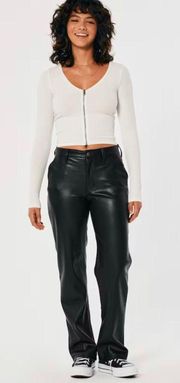 5 Long  High Rise Black Vegan Leather Dad Pants