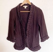 Susan Bristol Brown Ruffle 3/4 Sleeve Cardigan