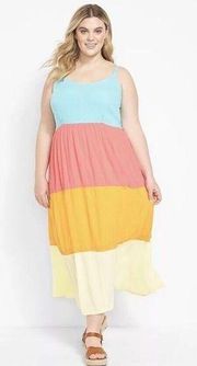 Lane Bryant  Maxi Dress sz 22 Rainbow Tiered Vacation Easter Spring Colorblock