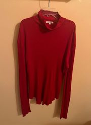 Ribbed Distressed Red Turtleneck Top