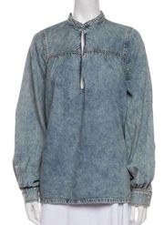 NWT Ganni Long Sleeve Oversized Light Wash Denim Tunic Top Band Collar US sz L