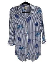 Chico's Blue Stripe Elephant Medallion Blouse Size 10