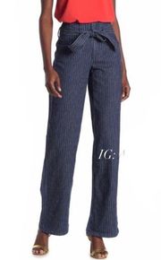 Rachel Roy Tie Waist Jeans Pinstripe Wide Leg Blue Denim Size 31 New w/Tag