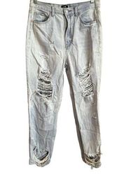 Simple Society Light Wash Distressed High Rise Mom Jeans