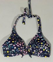 Navy Blue Floral Bikini Swim Top Bathing Suit Swimsuit Swimwear Size XS 🌸