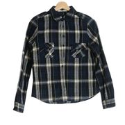 LOVE TREE Flannel Button Down Plaid Shirt Medium Blue Fall Plaid Longsleeve