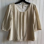 Mikarose Blouse Off-White with Black Polka Dots Size M