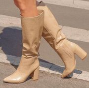 NWOT Lulu’s Katari Light Nude Croc Pointed-Toe Knee High Boots